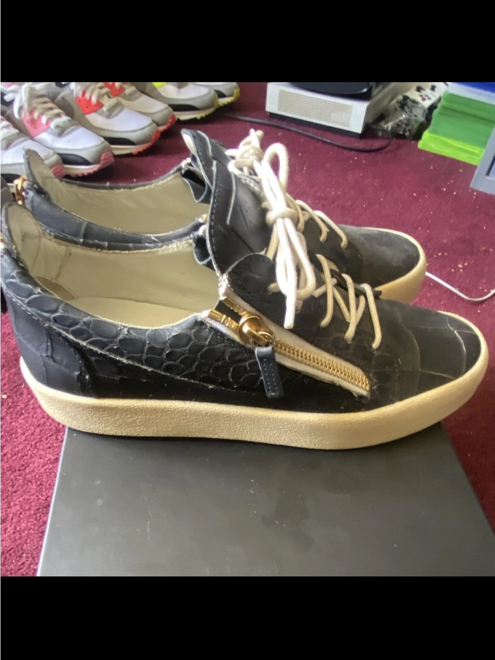 Giuseppe Zanotti Navy BlueCroc-Embossed Sneakers with Gold Zip
